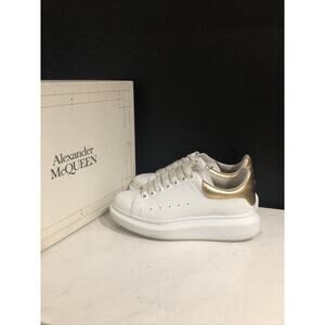 Women Alexander McQueen Sneaker White & Gold Size 36.5 (No Soles FREE SHIPPING)